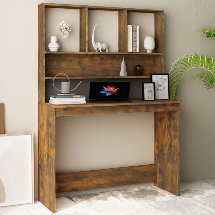 Desk with Shelves Smoked Oak 110x45x157 cm Engineered Wood.