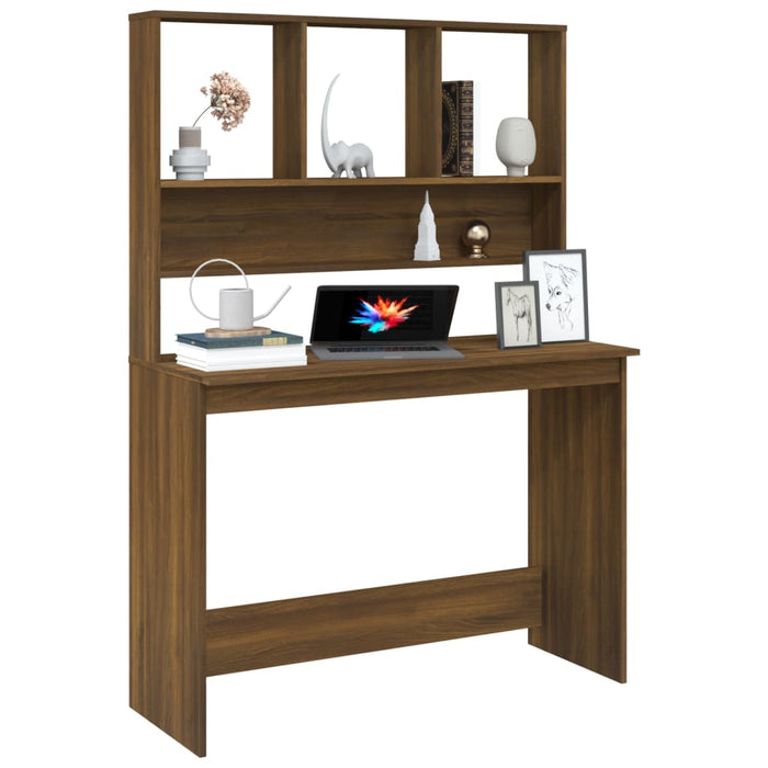 Desk with Shelves Brown Oak 110x45x157 cm Engineered Wood.