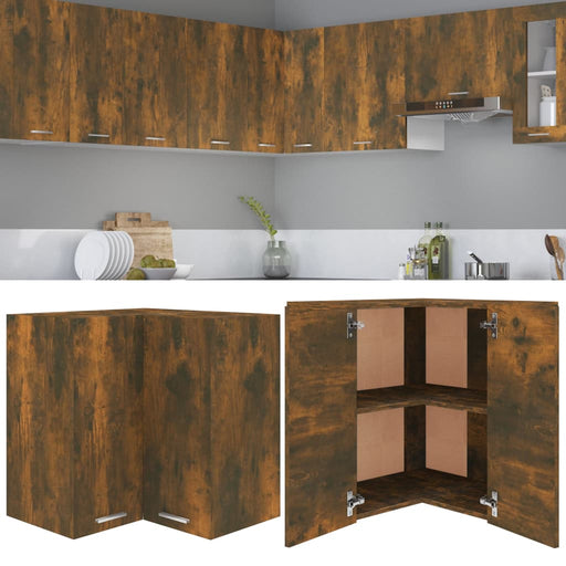 Hanging Corner Cabinet Smoked Oak 57x57x60 cm Engineered Wood.