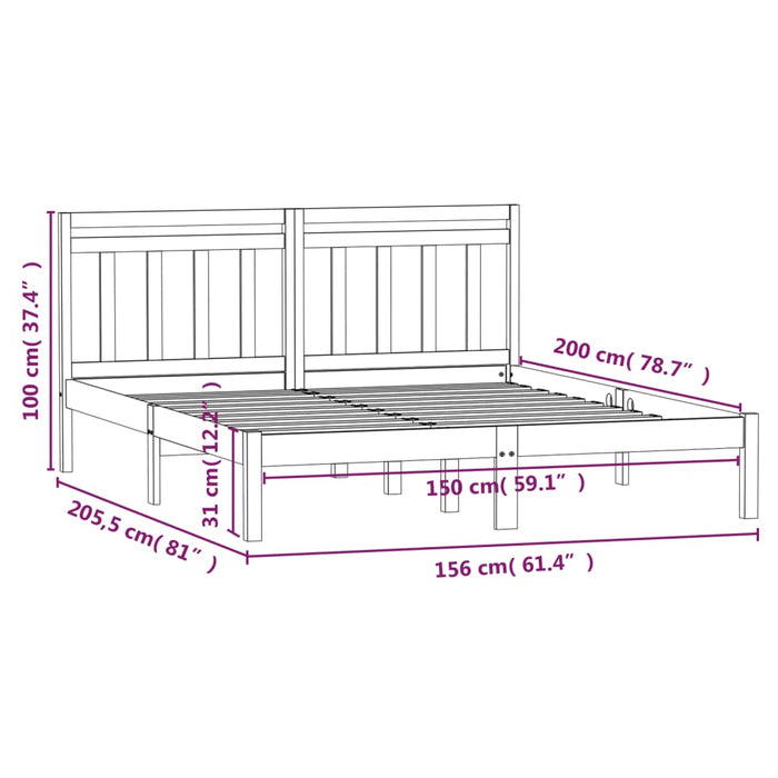 Bed Frame White Solid Wood 160x200 cm 5FT King Size