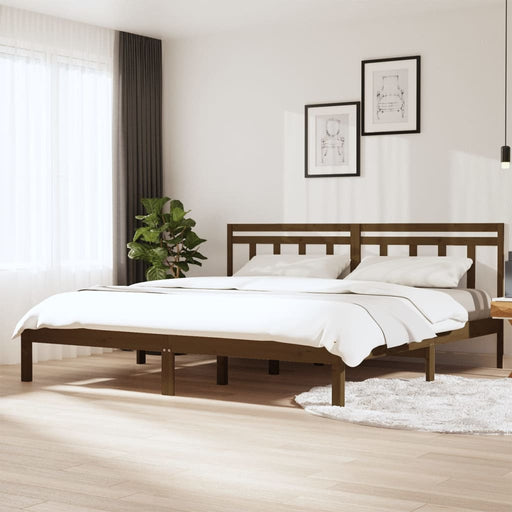 Bed Frame Honey Brown Solid Wood Pine 200x200 cm.