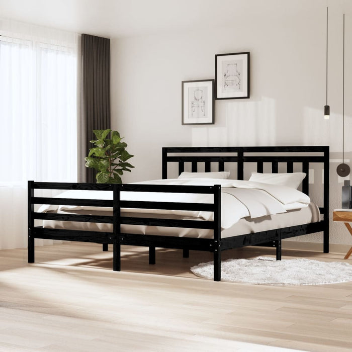 Bed Frame Black Solid Wood 180x200 cm 6FT Super King.