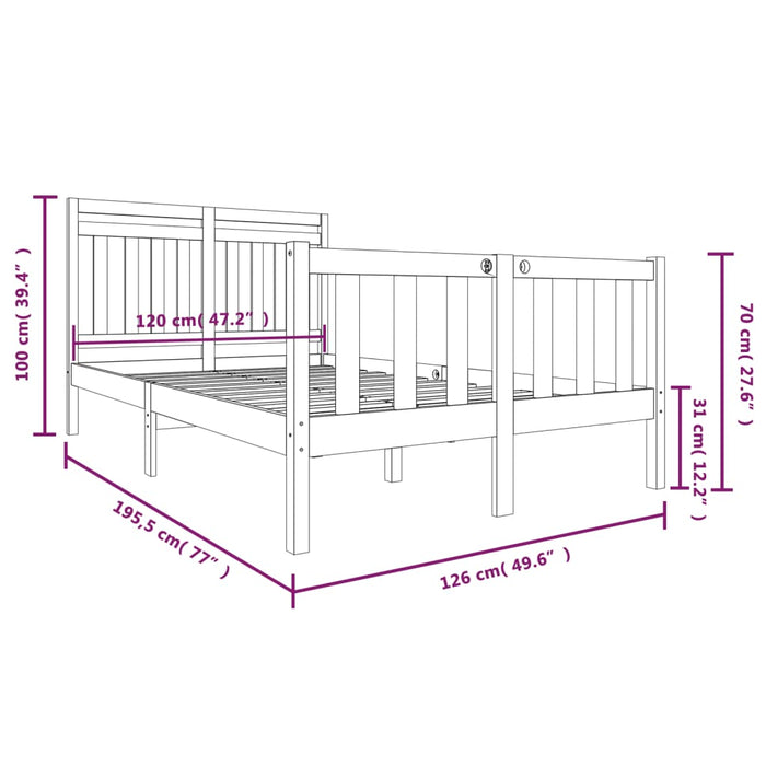 Bed Frame Honey Brown Solid Wood 120x200 cm 4FT Small Double.
