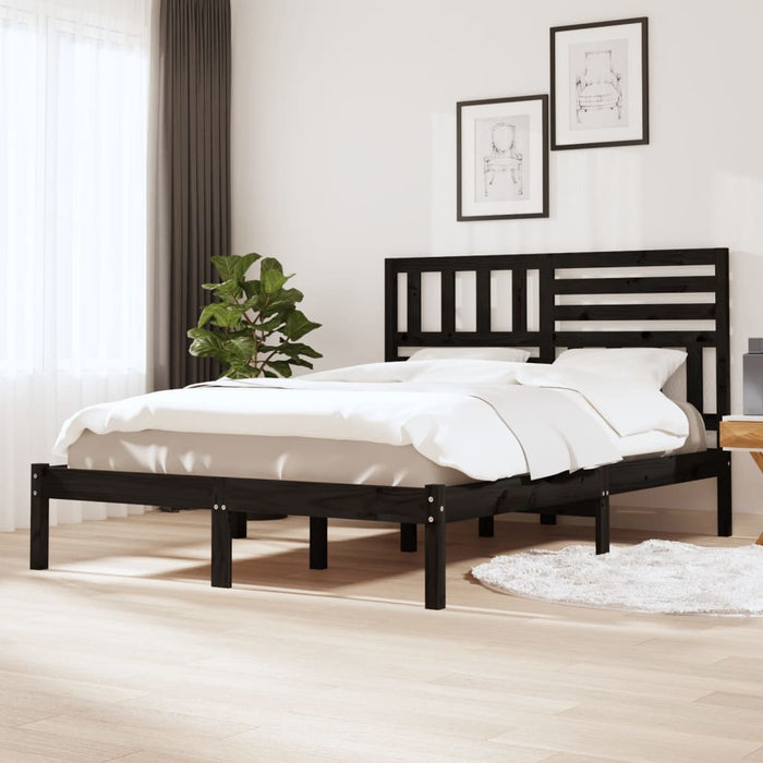 Bed Frame Black Solid Wood Pine King Size 160 cm