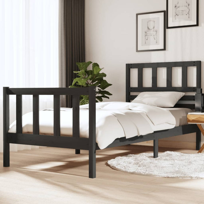Bed Frame Grey Solid Wood 90x200 cm Single.