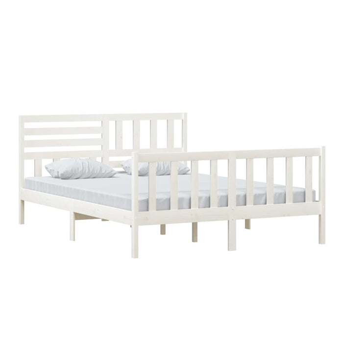 Bed Frame White Solid Wood 150x200 cm King Size.