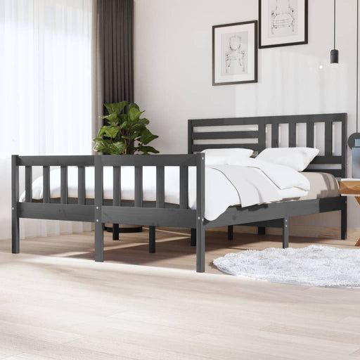Bed Frame Grey Solid Wood 160x200 cm.