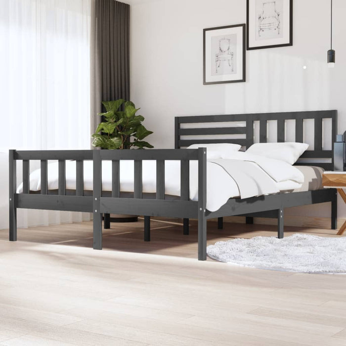Bed Frame Grey Solid Wood 180x200 cm Super King.