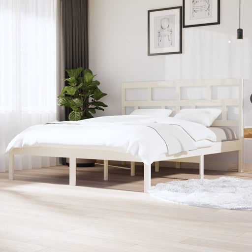 Bed Frame White Solid Wood Pine 160x200 cm.