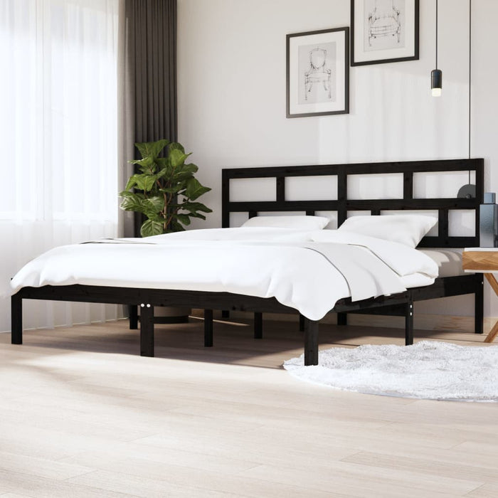 Bed Frame Black Solid Wood Pine 200x200 cm.