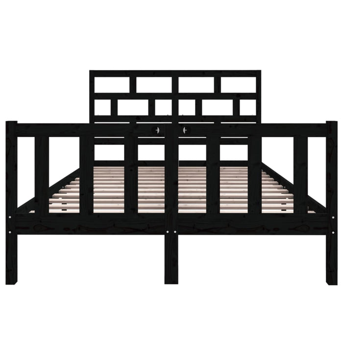 Bed Frame Black Solid Wood Pine 135x190 cm 4FT6 Double.