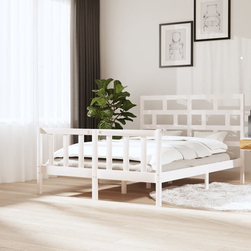 Bed Frame White Solid Wood Pine 160x200 cm 5FT King Size.