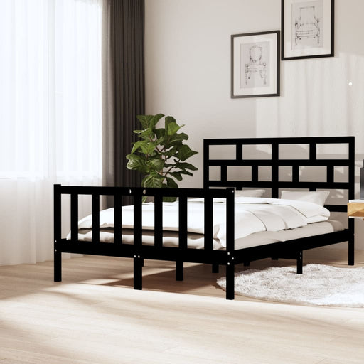 Bed Frame Black Solid Wood Pine 160x200 cm 5FT King Size.