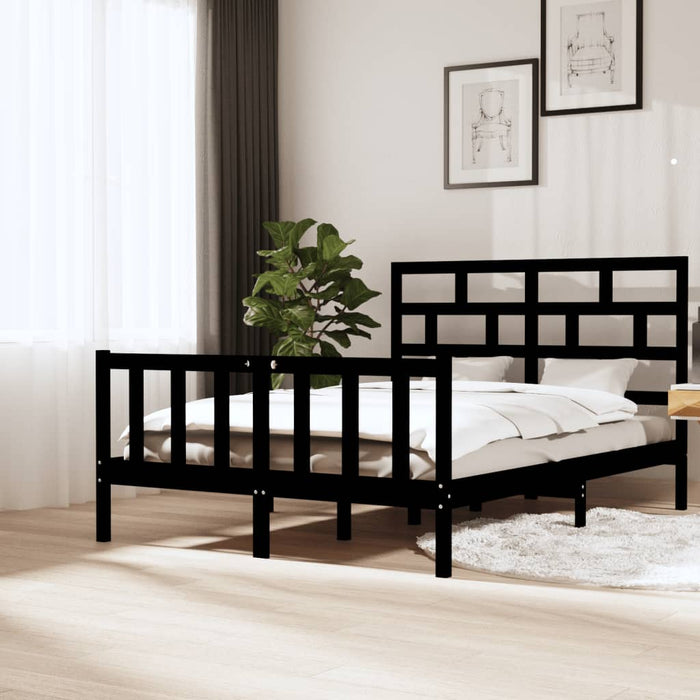 Bed Frame Black Solid Wood Pine 160x200 cm.