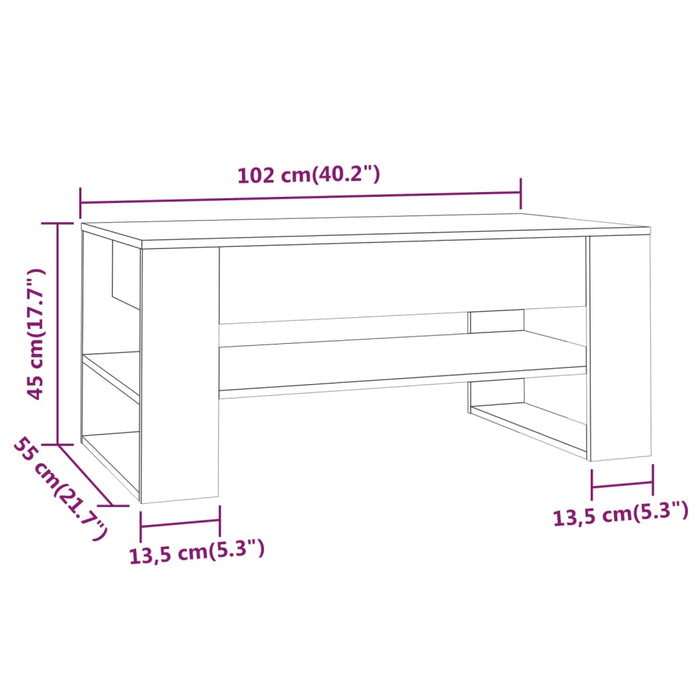 Coffee Table Grey Sonoma 102x55x45 cm Engineered Wood.