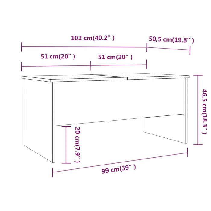 Coffee Table Brown Oak 102x50.5x46.5 cm Engineered Wood.