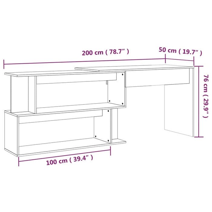 Corner Desk Smoked Oak 200x50x76 cm Engineered Wood.