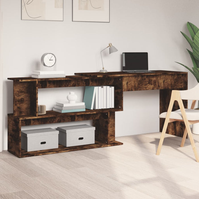 Corner Desk Smoked Oak 200x50x76 cm Engineered Wood.