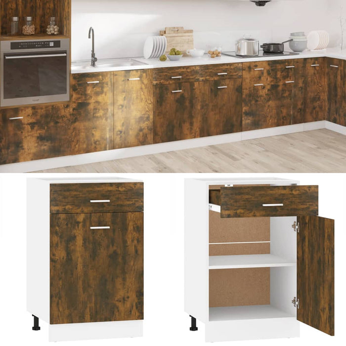 Drawer Bottom Cabinet Smoked Oak 50x46x81,5 cm Engineered Wood.