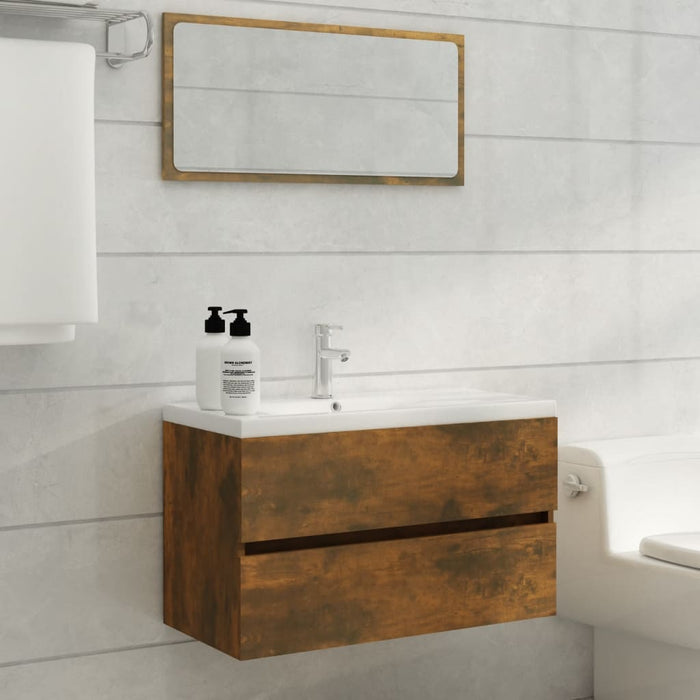 2 Piece Bathroom Furniture Set Smoked Oak Engineered Wood.