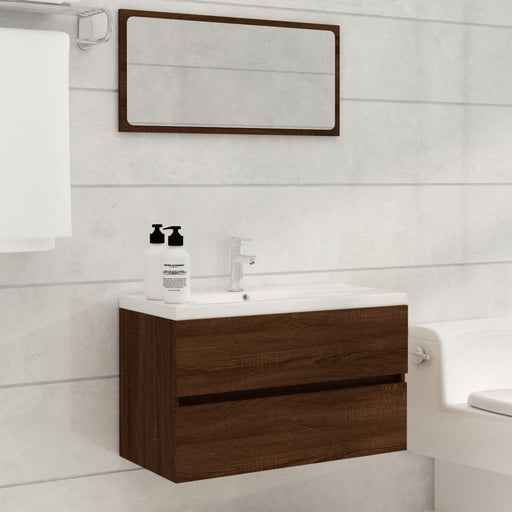 2 Piece Bathroom Furniture Set Brown Oak Engineered Wood.