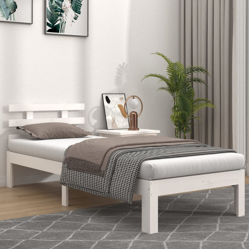 Bed Frame White Solid Wood 90x190 cm 3FT Single.