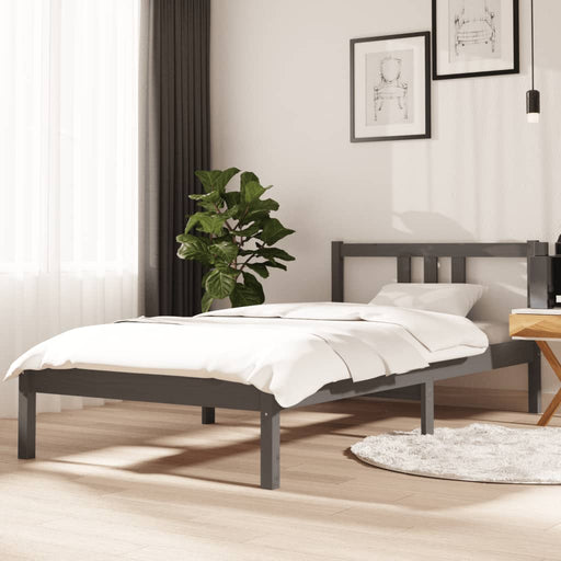 Bed Frame Grey Solid Wood 90x190 cm 3FT Single.