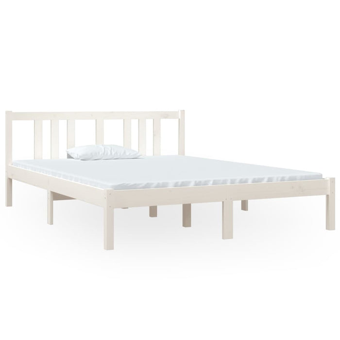 Bed Frame White Solid Wood 140x190 cm.