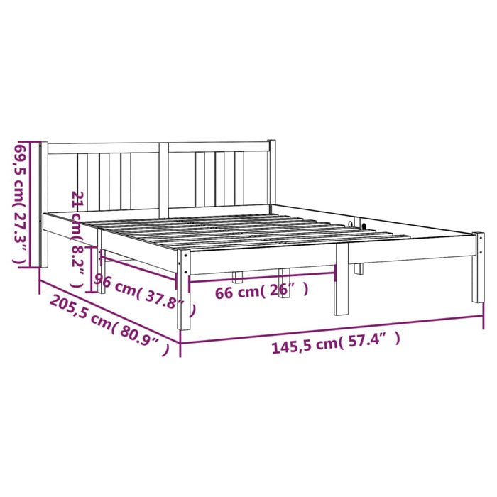 Bed Frame White Solid Wood 140x200 cm.