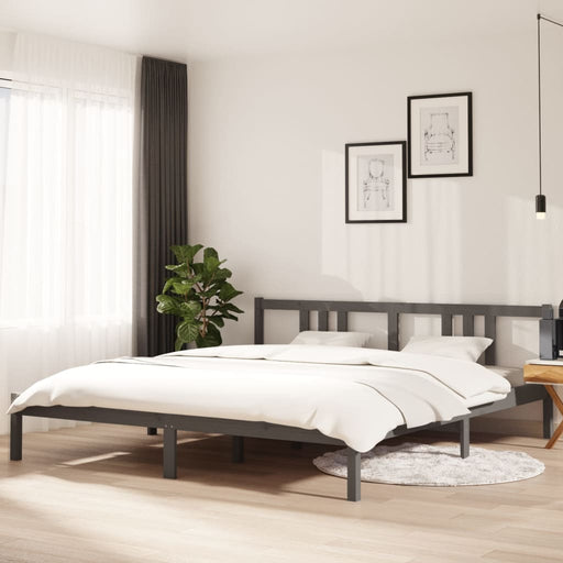 Bed Frame Grey Solid Wood 180x200 cm Super King.