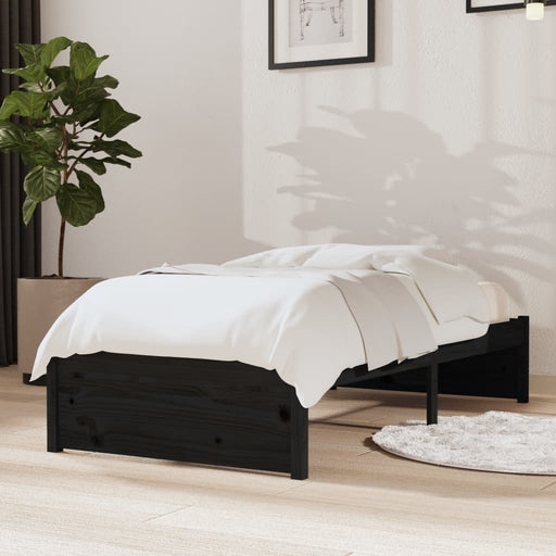 Bed Frame Black Solid Wood 75x190 cm 2FT6 Small Single.