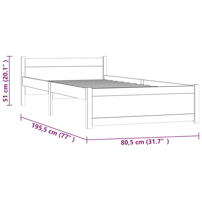 Bed Frame Grey Solid Wood 75x190 cm 2FT6 Small Single.