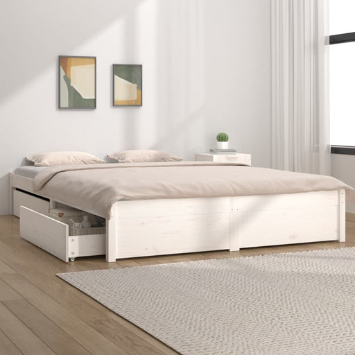 Bed Frame with Drawers White 135x190 cm 4FT6 Double.