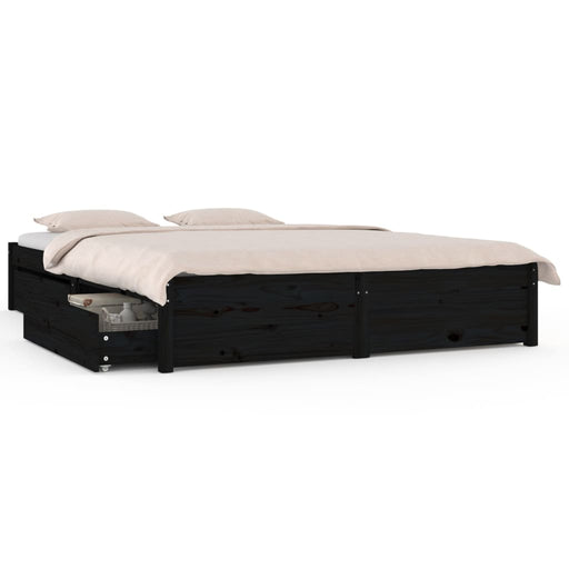 Bed Frame with Drawers Black 140x200 cm.