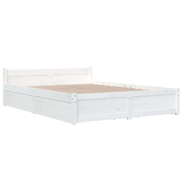 Bed Frame with Drawers White 140x190 cm.