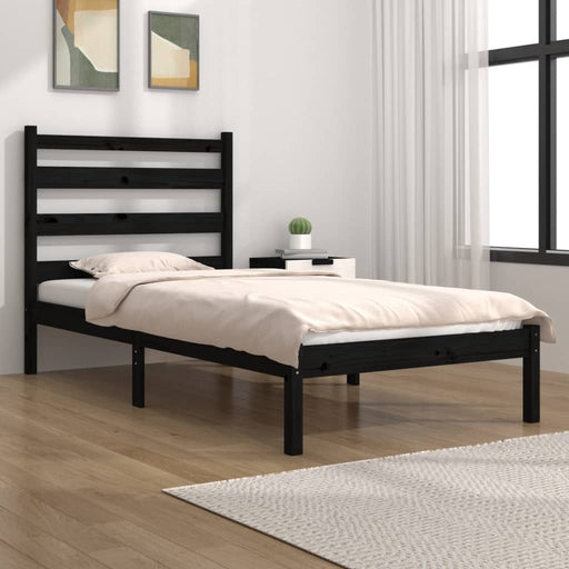 Bed Frame Black Solid Wood Pine 90x200 cm.