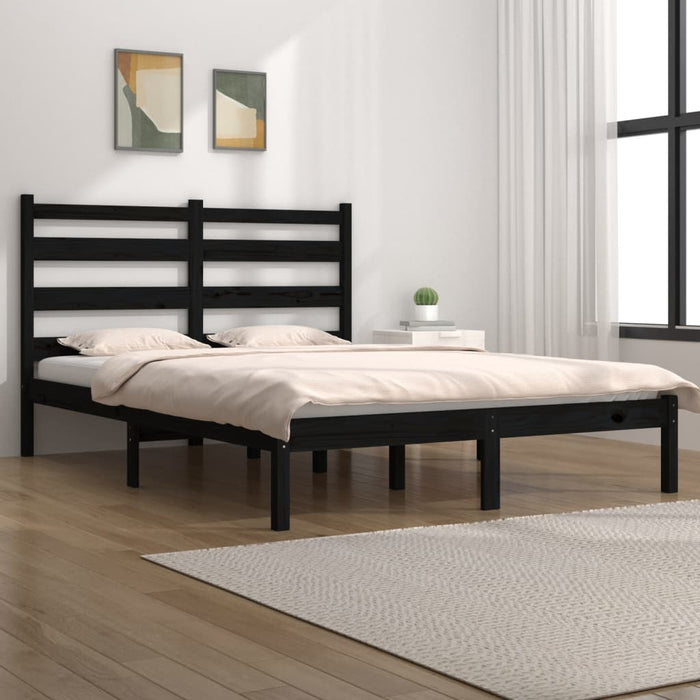 Bed Frame Black Solid Wood Pine 150x200 cm 5FT King Size.