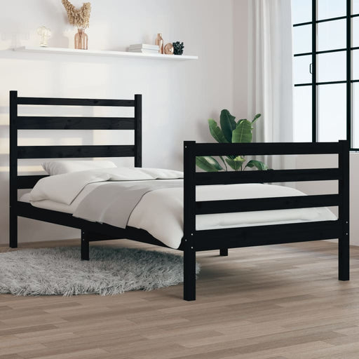 Bed Frame Solid Wood Pine 100x200 cm Black.