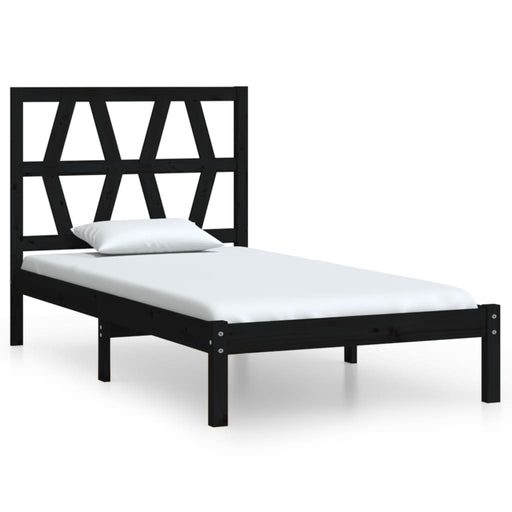 Bed Frame Black Solid Wood Pine 75x190 cm 2FT6 Small Single.