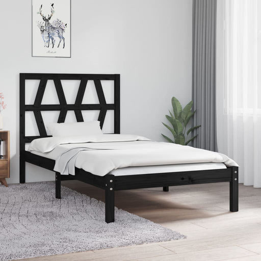 Bed Frame Black Solid Wood Pine 75x190 cm 2FT6 Small Single.