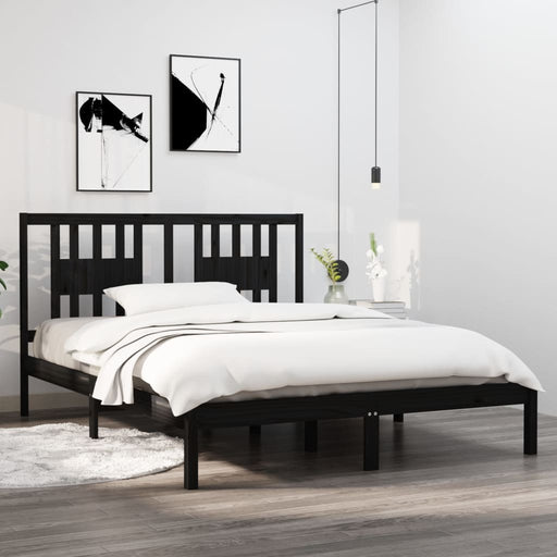 Bed Frame Black Solid Wood Pine 140x200 cm.