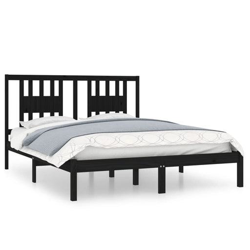 Bed Frame Black Solid Wood 150x200 cm 5FT King Size.