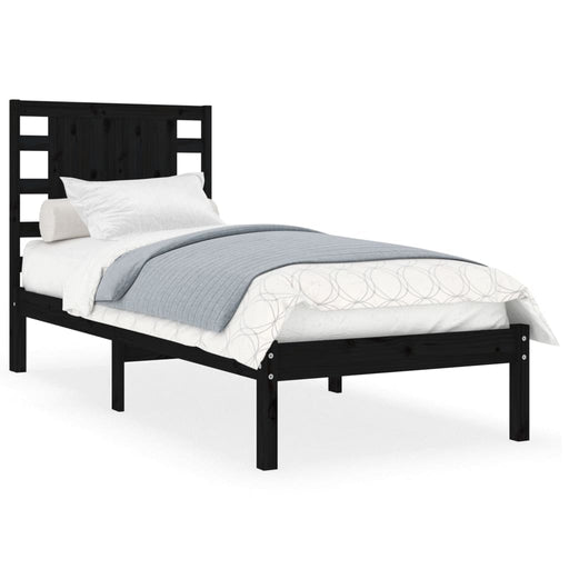 Bed Frame Black Solid Wood 90x190 cm 3FT Single.