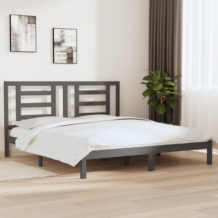 Bed Frame Grey Solid Wood 180x200 cm 6FT Super King Size.