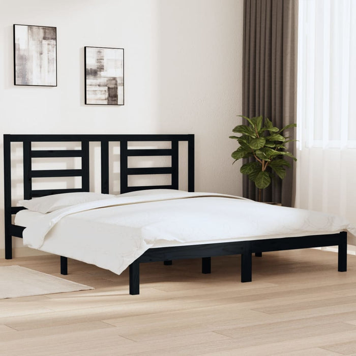 Bed Frame Black Solid Wood 180x200 cm 6FT Super King Size.