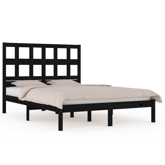 Bed Frame Black Solid Wood Pine 120x190 cm 4FT Small Double.