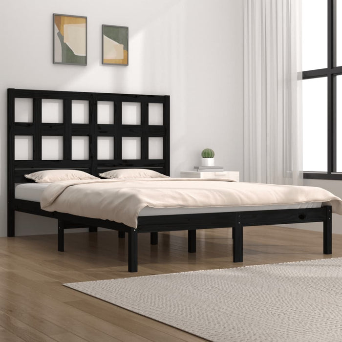 Bed Frame Black Solid Wood Pine 5FT King Size