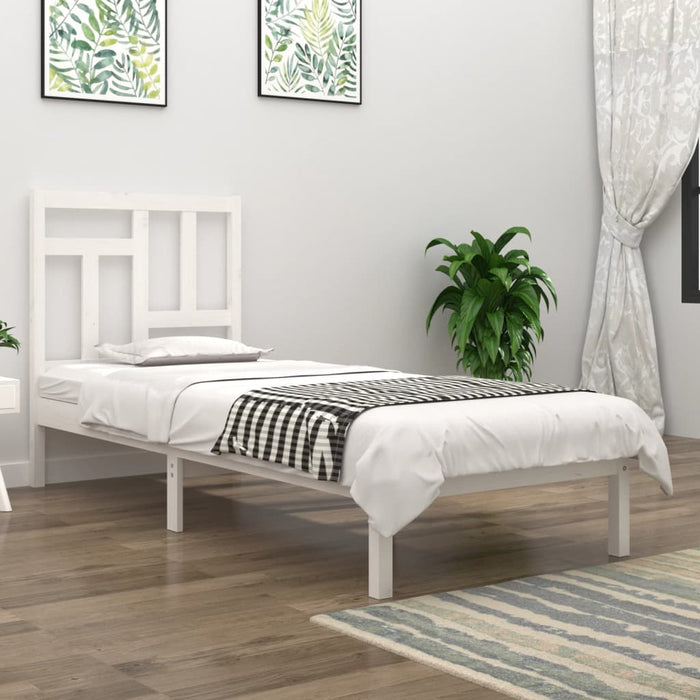 Bed Frame White Solid Wood Pine 90x190 cm Single