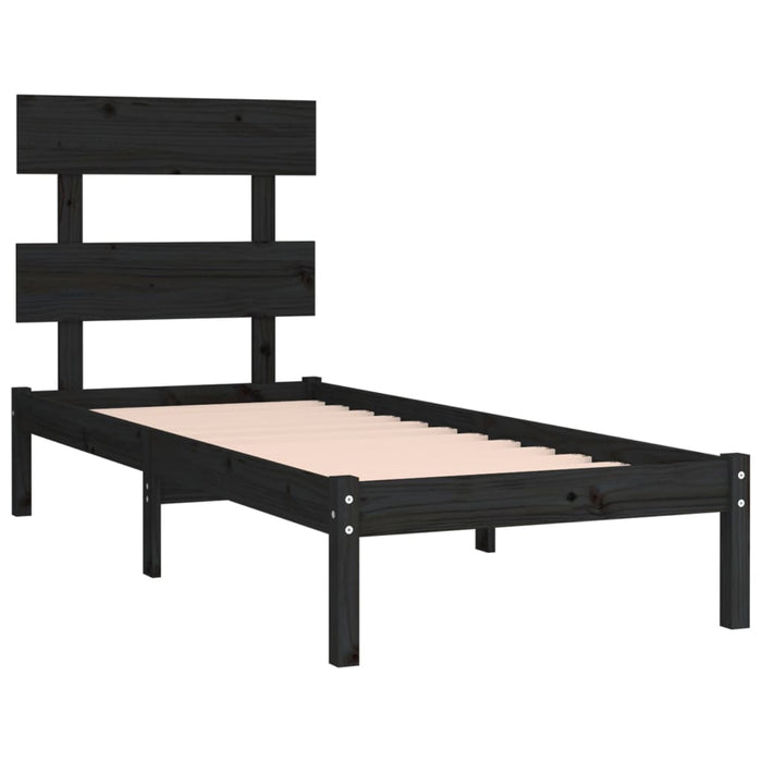 Bed Frame Black Solid Wood 75x190 cm 2FT6 Small Single.