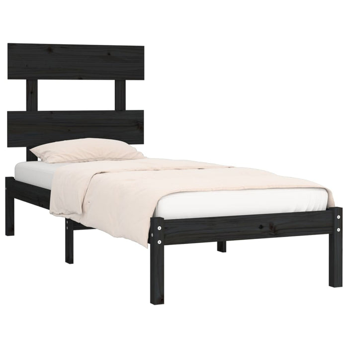 Bed Frame Black Solid Wood 90x190 cm 3FT6 Single.